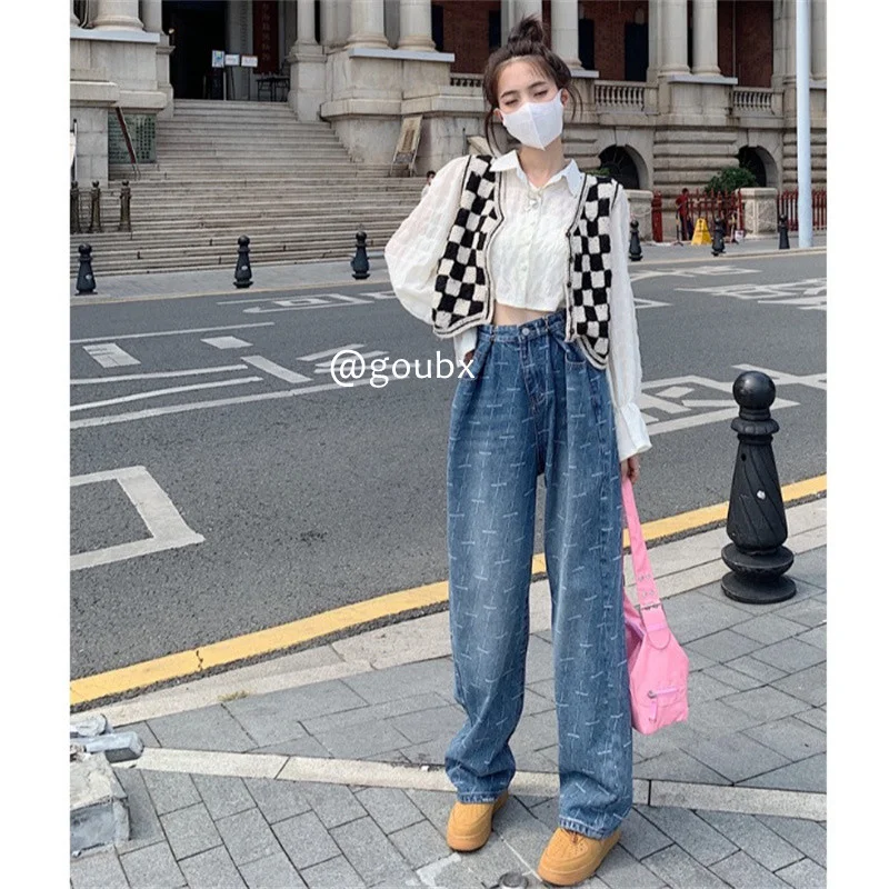 

High Waist Straight Jeans Women 2021new Autumn Wide Leg Loose Adjustable Pants