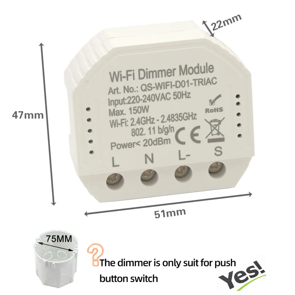 

WiFi Light Dimmer module 1gang 220V~240V interruptor,Smart Life Tuya APP Remote Control LED Voice Control Work With Google Home