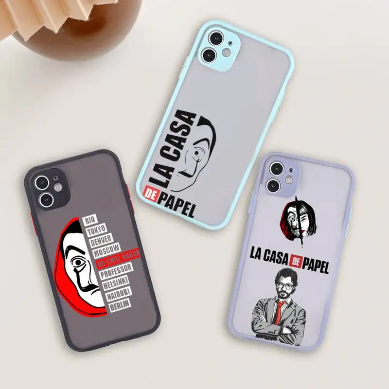 

Money Heist Phone Case For iPhone 12 11 Mini Pro XR XS Max 7 8 Plus X Matte transparent blue Back Cover