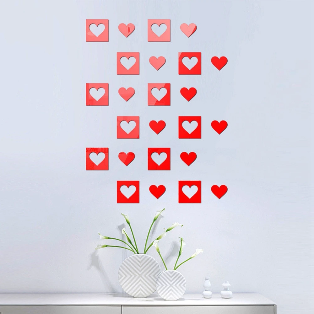 

20Pcs 3D Heart Acrylic Mirror Wall Stickers DIY Art Wall Decoration Stickers Home Living Room Decor Mirrored Decorative Sticker