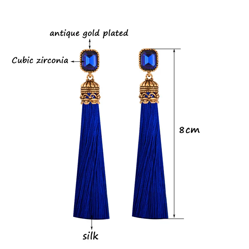 Женские серьги LEEKER 8 см с кисточками разных цветов квадратным кубическим