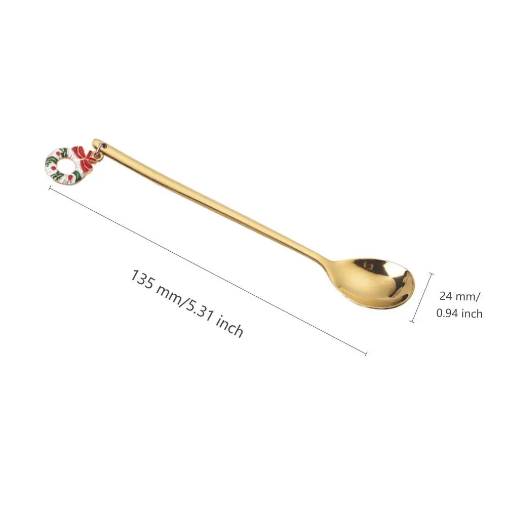 

6PCS Spoon Christmas Stainless Steel Teaspoon Gold Plated Coffee Dessert Stirring Spoon Christmas Decoration For Home Hotel
