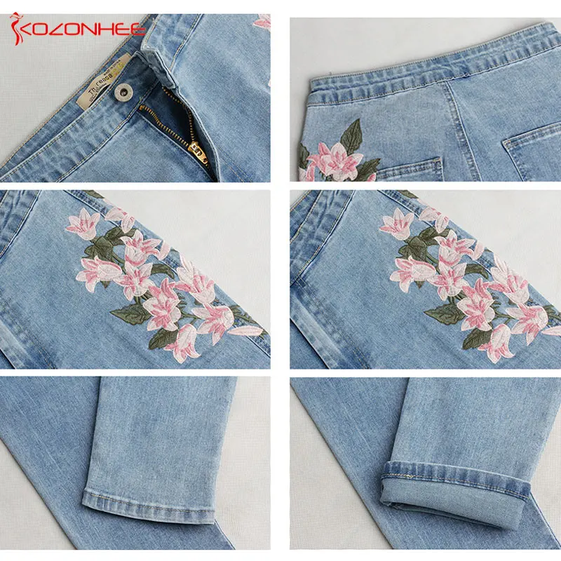 

Women Stretch Embroidery Jeans With High Waist Elasticity Plus Size Pencils Blue Denim Pants Casual Fashion Jeans For Girls