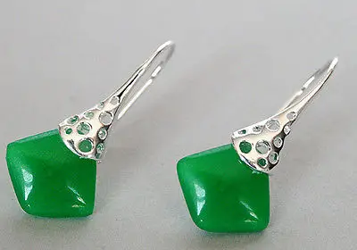 

Lady's unique 925 Silver green Natural jade special Natural jade jewelry bread silver big earrings