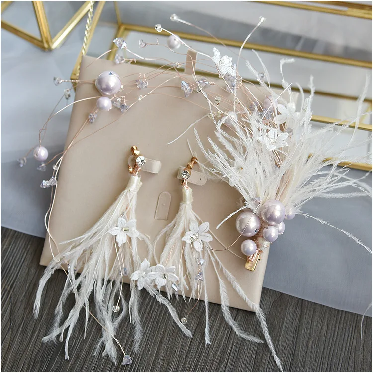 Высококлассная Фея красота перо пурпурный жемчуг заколка свадебный головной