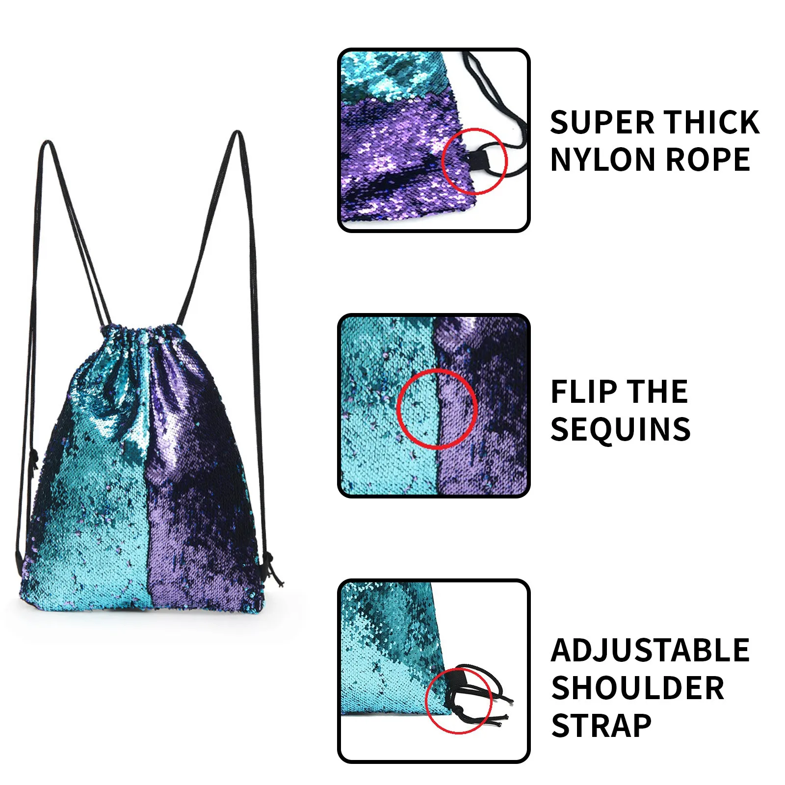 

New Fashion Organza Bag Two-Color Sequined Drawstring Storage Bag Outdoor Sports Drawstring Bag bolsa de tela