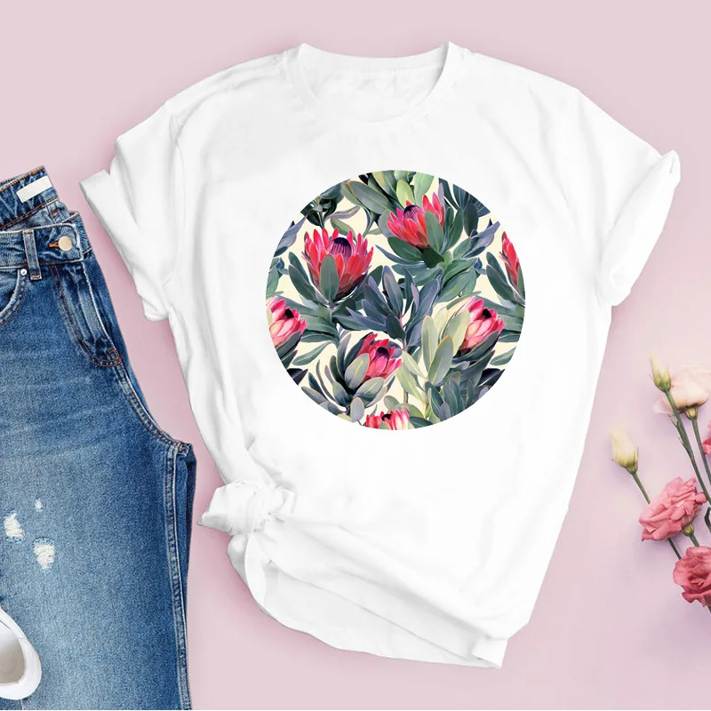 

Women Graphic Fashion Sunflower Elegant Casual Floral Short Sleeve Print Tops Lady Tees Clothing Female T Shirt Womens T-Shirt