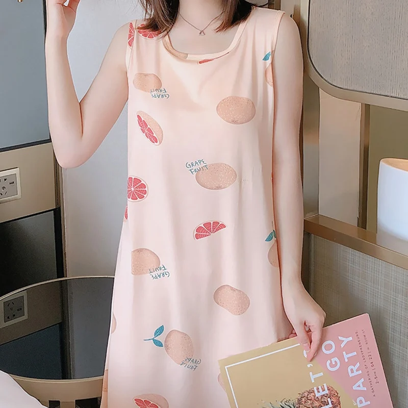 

Women Summer Korean Style Sweet Lovely Nightgowns Cute Ladies Oversized Sleeveless Causal Sleepwear