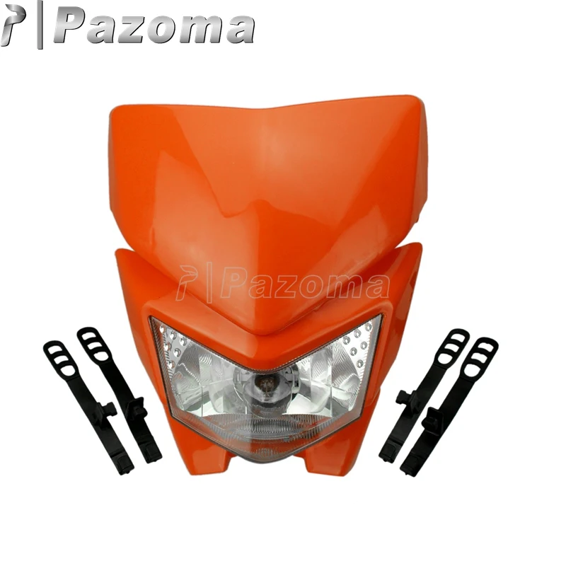 Для уличным Мотокросс двойной Спорт, обтекаемые фары для Kawasaki KMX KX KLX KLR KLE ZZR KDX 110 125 140 250 300 450 650 WR - Цвет: Оранжевый