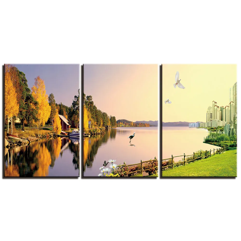 

3 Panels Lake Bird Scenery Posters And Prints Wall Art Canvas Painting Wall Pictures For Living Room Home Decoration