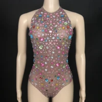 multi color rhinestones flashing costume bodysuit birthday prom celebrate outfit evening dj dance show sexy clothes