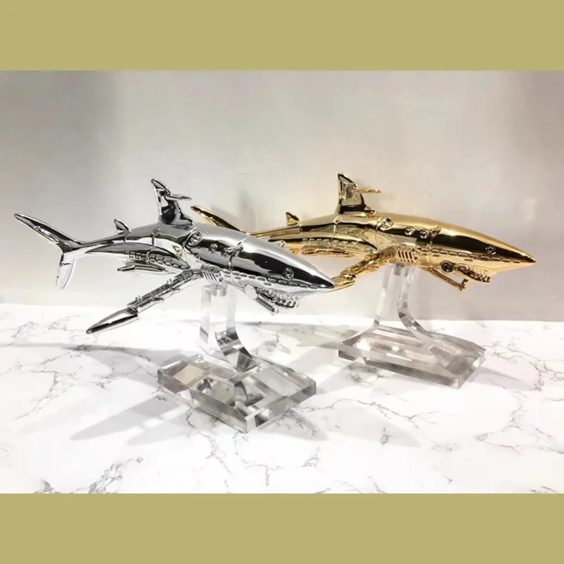 

Ornaments For Home Future Science Technology Figurines Mechanical Shark Fashion Decorative Sculpture Modern Art Festival Gifts