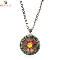 hot game dark souls 3 necklace sun rider solaire round sun logo pendant necklace for women men casual clothing accessories