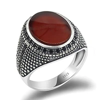 Red Agate Ring Настоящее 925 пробы Серебряное античное турецкое мужское кольцо с черным/красным натуральный камень оникс кольцо с черными фианитами для мужчин Мода 925 ювелирные изделия - Цвет основного камня: Red Agate Ring
