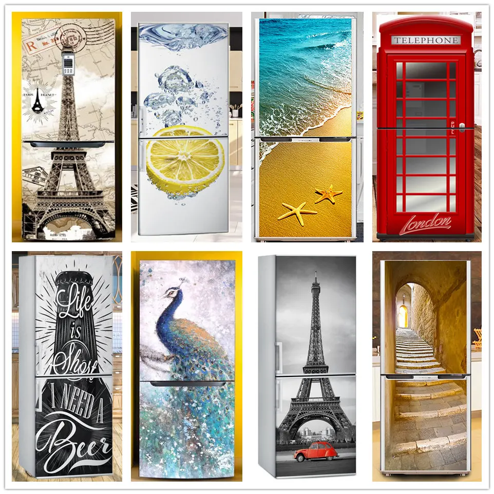 

Papel tapiz 3D de vinilo autoadhesivo para nevera, pegatina para armario, cocina, nevera, Home decoration door sticker
