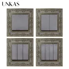 Настенный светильник UNKAS, переключатель вкл.выкл., серая 4D панель с тиснением, в стиле ретро, из цинкового сплава, 86 мм, 1, 2, 3, 4 клавиши, 12 канала