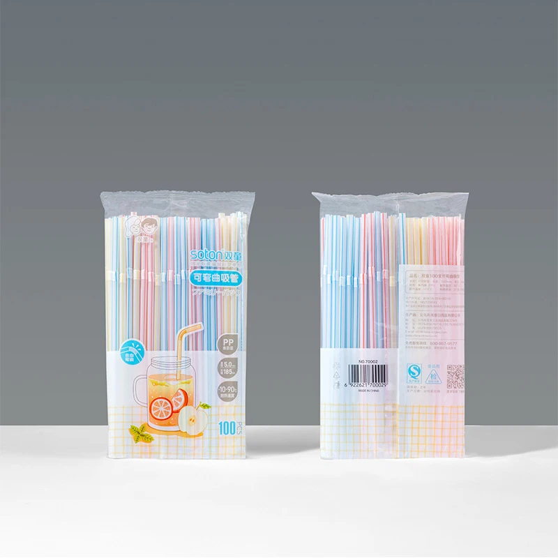 

Disposable Plastic Drinking Straws Multi-Color Striped Bendable Elbow Beverage Straws Birthday Celebration Party Supplie