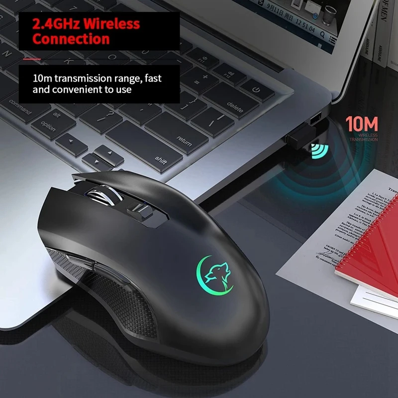 

Ywyt G851 2.4Ghz Wireless Mouse Rechargeable Mute Mouse Ergonomic Mouse with Colorful Light Effect for Desktop Laptop