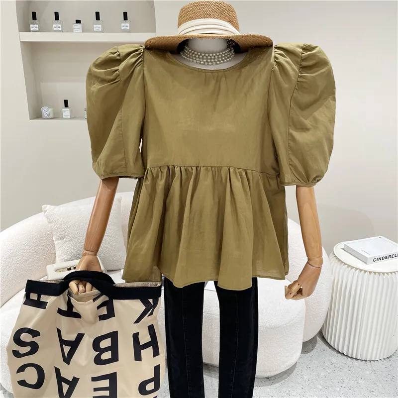 

New Women's Clothing Summer 2021 Fashion Design sense Puff sleeve A-line Doll shirt Top