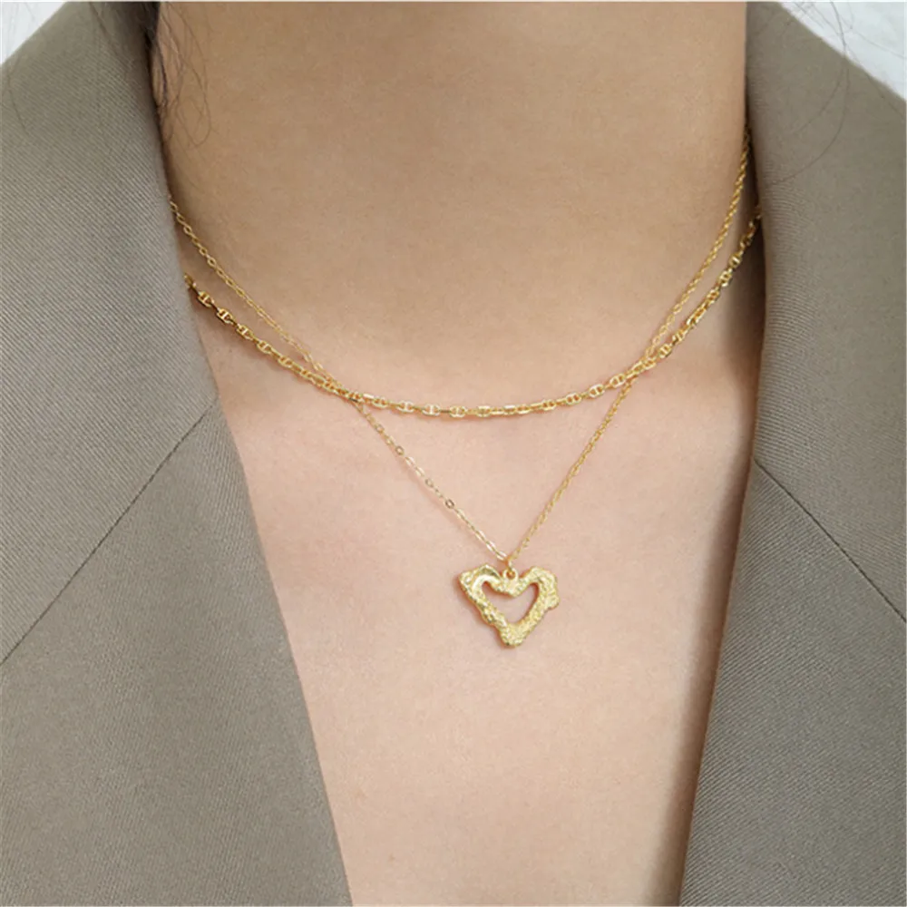 

Kikichicc New 925 Sterling Silver Gold Heart Pendant Necklace Long Chain Women Fashion Luxury Jewelry Rock Punk Fine Jewels