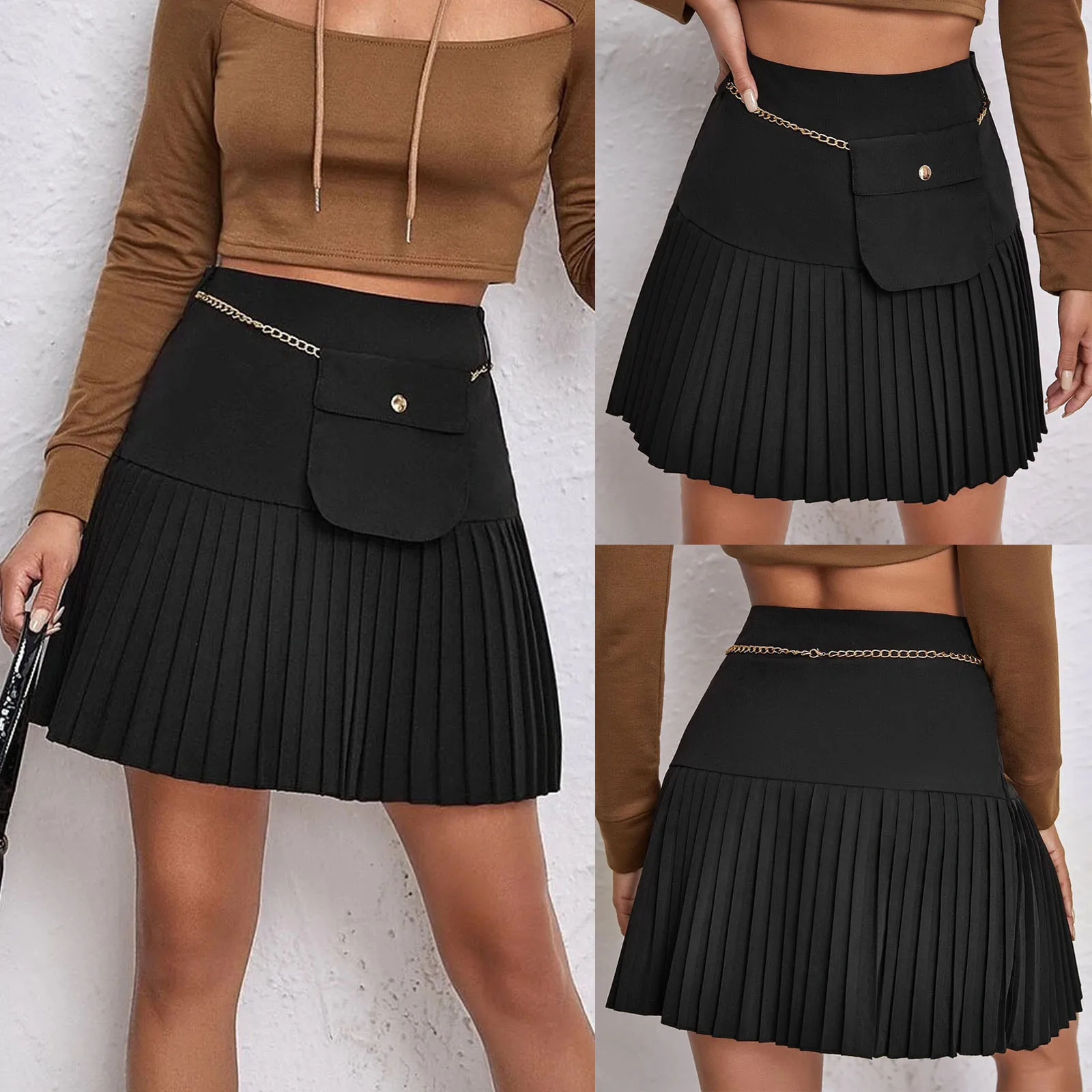 

Women Fashion Solid Side Zipper A-Line Skirt High Waist Short Skirt Women Skirts Casual College Harajuku Skirt