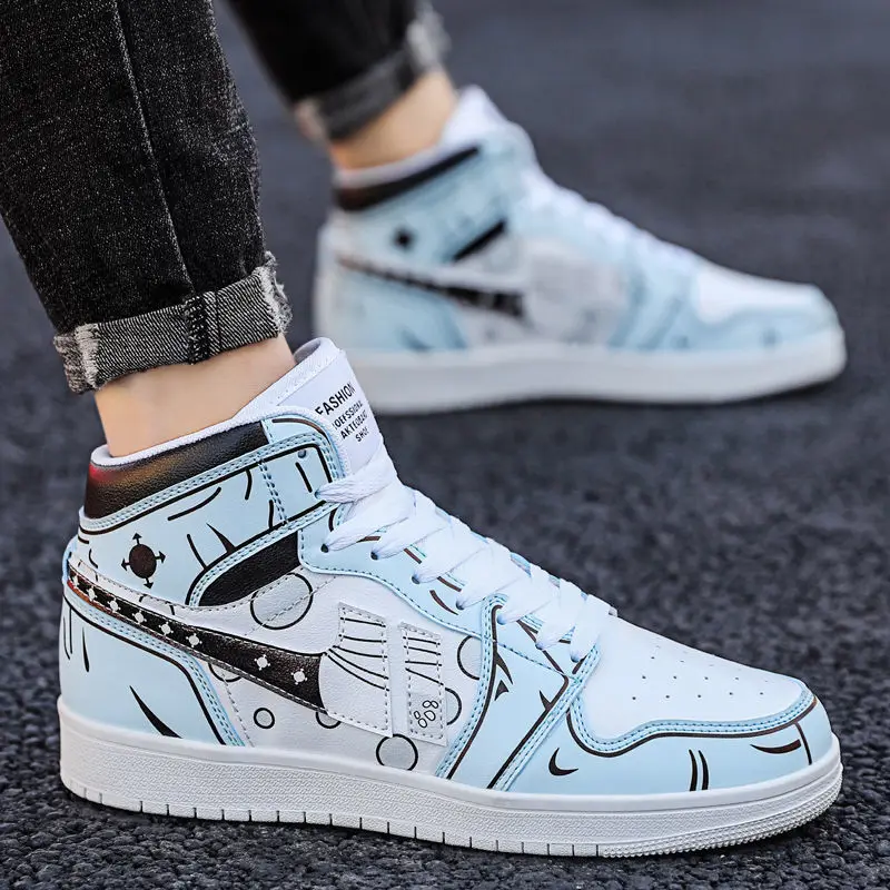 

2021 spring and summer high top mesh men's shoes hip hop fashion large casual thick bottom breathable sports board shoes