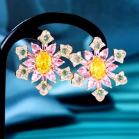 siscathy luxurious cubic zirconia snowflake stud earrings for women fashion shiny hight quality crystal color pendant earring