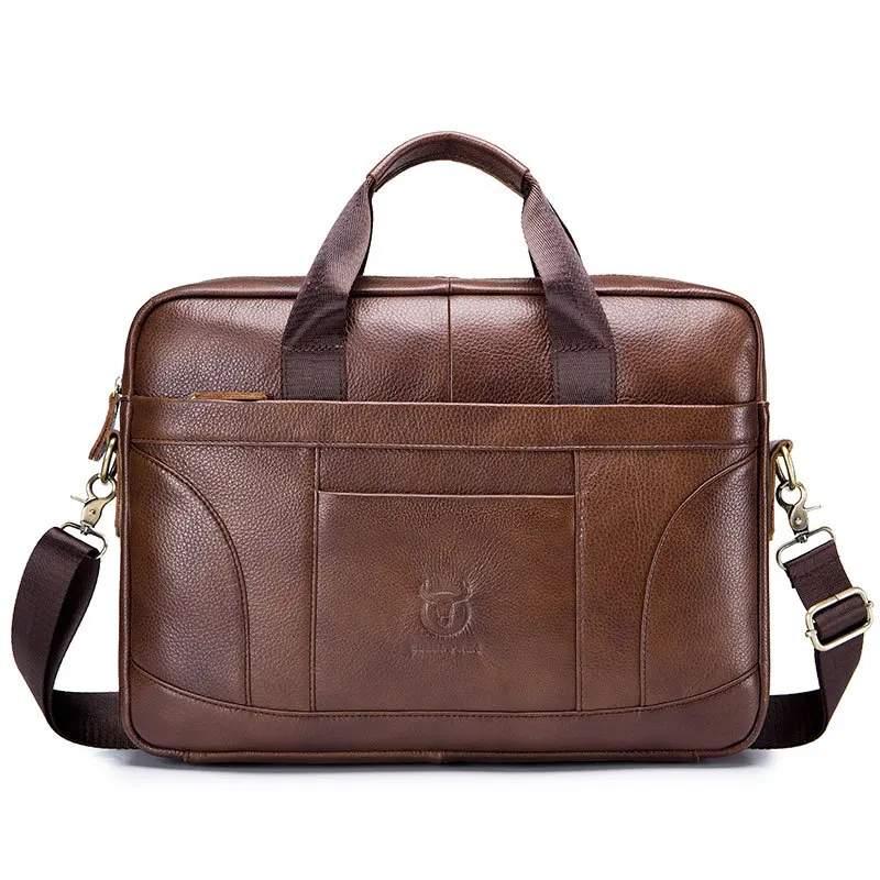 Men's Genuine Leather Briefcase Business Handbag Top Layer Cowhide Male Shoulder Cross Body Bag 14