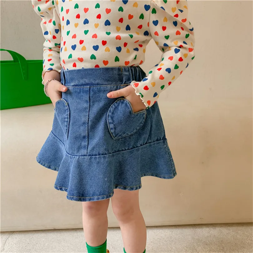 

2021 Spring Girls Kids Clothing EA Girls T-Shirts Tops Denim Skirt Clothes Set Baby Clothes Children Toddler Kids Outfits Suits