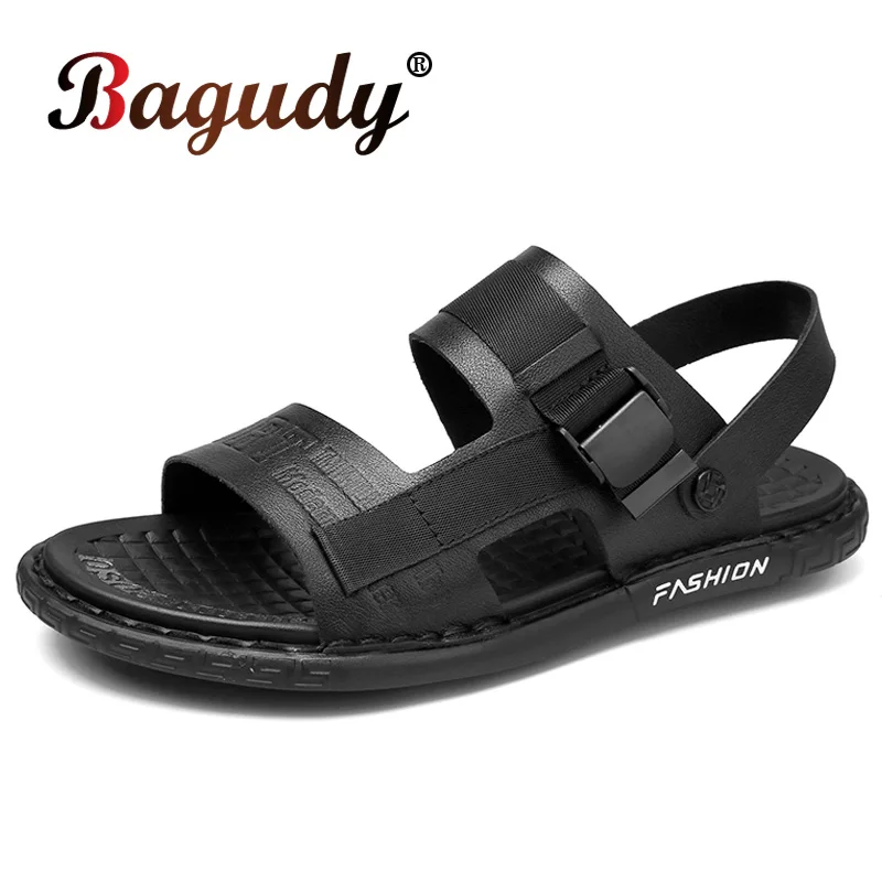 

Brand High Quality Leather Men Sandals Summer Casual Home Slippers Men Footwear Shoes Men Flat Breathable Sandals Fashion Shoes
