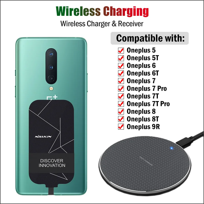 

Qi Wireless Charging Adapter for Oneplus 5 5T 6 6T 7 7T Pro 8 8T 9R Wireless Charger+USB Type C Receiver Nillkin Connector
