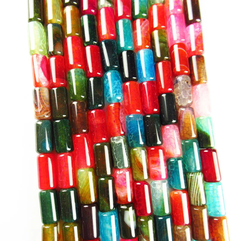 

1Strand 50g Rainbow Dragon Veins Agates Column Loose Bead 15.5" 15x8mm TZ740