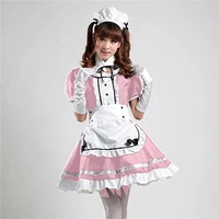 2021 pink sexy lingerie maid cosplay costume women dress headwear apron fake collar underwear temptation bowknot femme petticoat