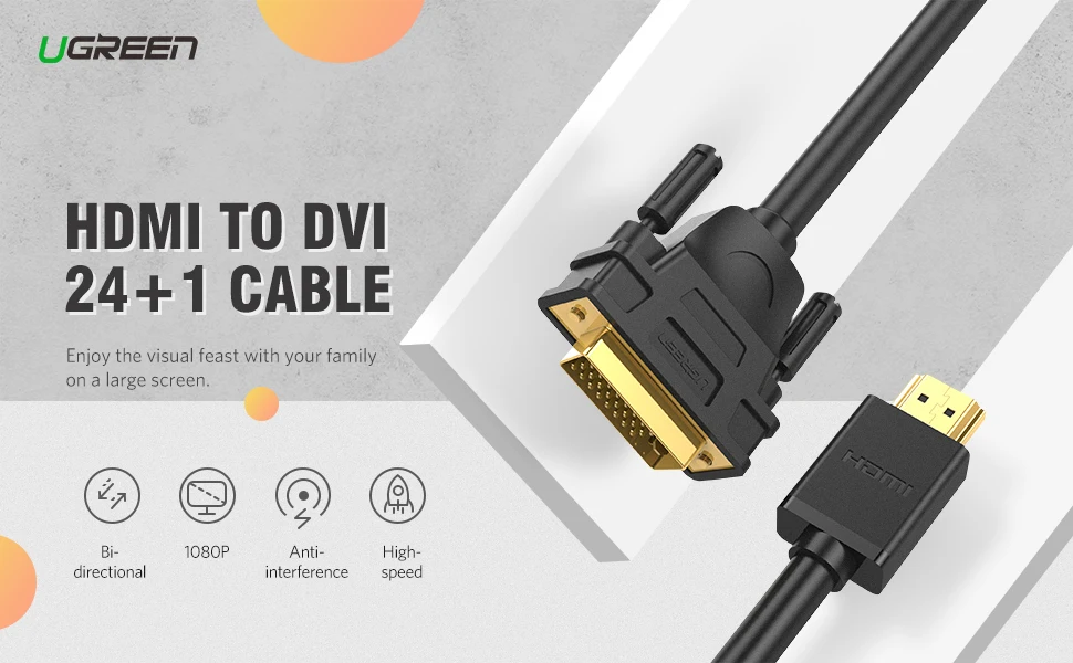 Ugreen hdmi к DVI DVI-D 24+ 1 контакт. кабели-переходники 3D1080p для жк-dvd HDTV XBOX PS3 высокоскоростной HDMI кабель 2 м 3 м 5 м
