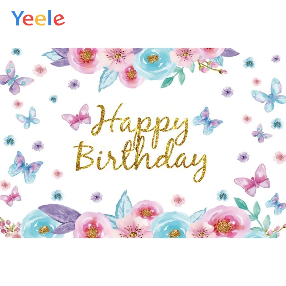 Фон для фотосъемки в фотостудии с изображением весенних цветов бабочек