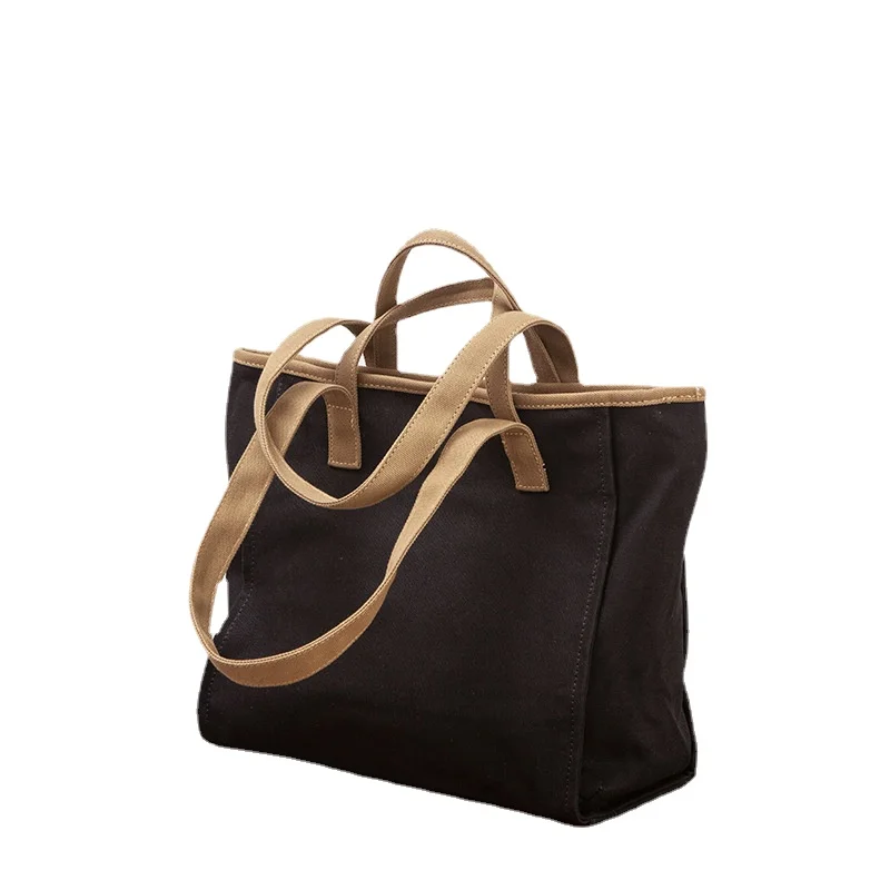 

2021 New Canvas Bag Large Capacity Portable Shoulder Bag Women's Color Contrast Cloth Bag Tote Bag