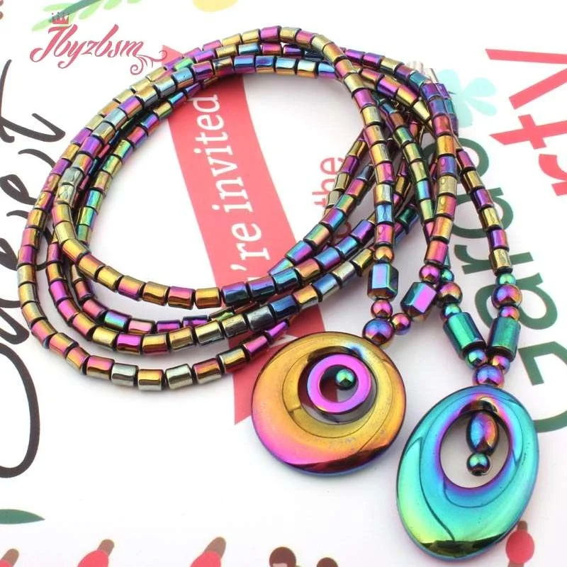 4x5mm Column (No Magnetic) Hematite Multicolor Stone Beads Oval Round Pendant for Women Long Necklace Fashion Jewelry Gift 20&quot |