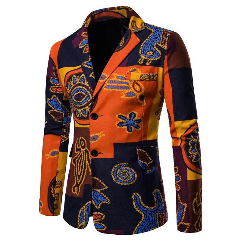 

2024 Newest African Style Men's Blazer Linen Casual Printed Jackets for Men Summer Fashion Men Suit Blazers Plus Size Male Coat
