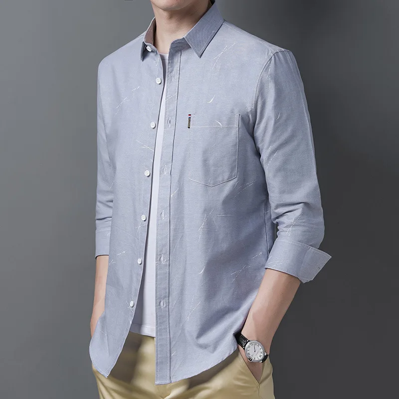 

2021 shirt men's spring and autumn new business long sleeve cotton shirt young and middle-aged men's Lapel large size top