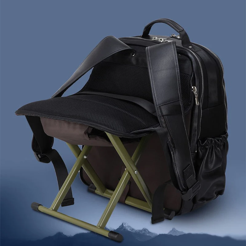 en Ucuz MAHEU Deri Sırt çantası Katlanabilir Sandalye Açık Su Geçirmez Seyahat Yürüyüş Haftasonu Sırt çantası Torba Kapasiteli Erkek Sırt çantası