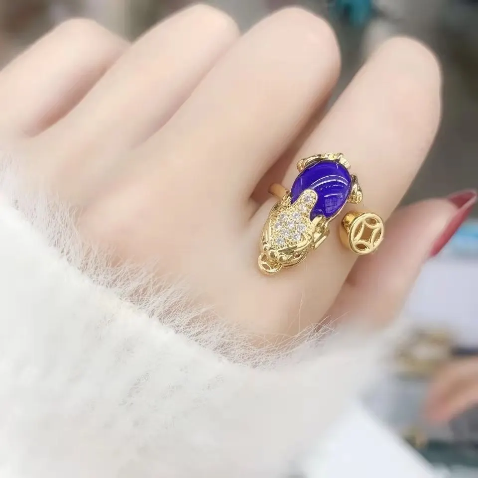 

Gold Color Coin Pi Xiu Ring Gems StoneThermochromic Ring Opening Adjustable Ring Wedding Bride Jewelry Accessories Lover Gifts