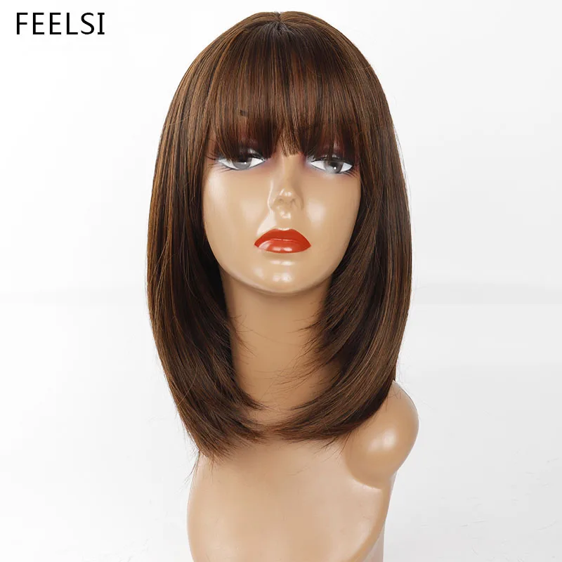 Прямые короткие синтетические волокна с челкой парик прямой Боб Прическа 12