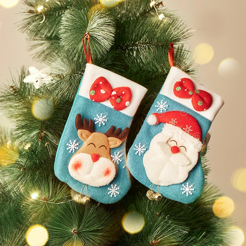 

10Pcs Christmas Stockings Santa Elk Fabric Children Gift Bag Christmas Tree Fireplace Ornaments Pendants Natale Decor