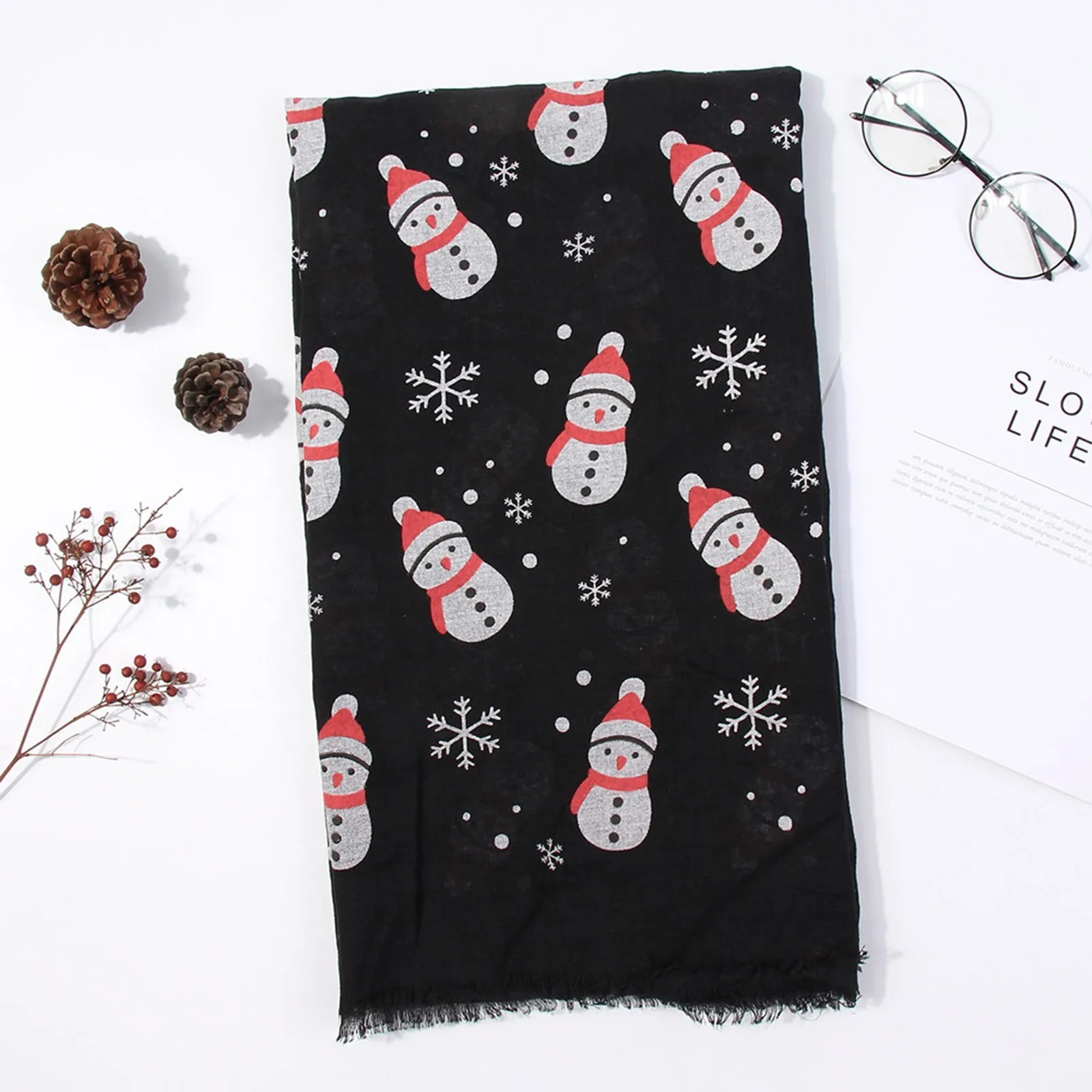 

Women Christmas Festive Winter Elk Print Warm Winter Snow Flake Scarf Magic Headband Winter Fleece Neck Warmer Gaiter Warm Scarf