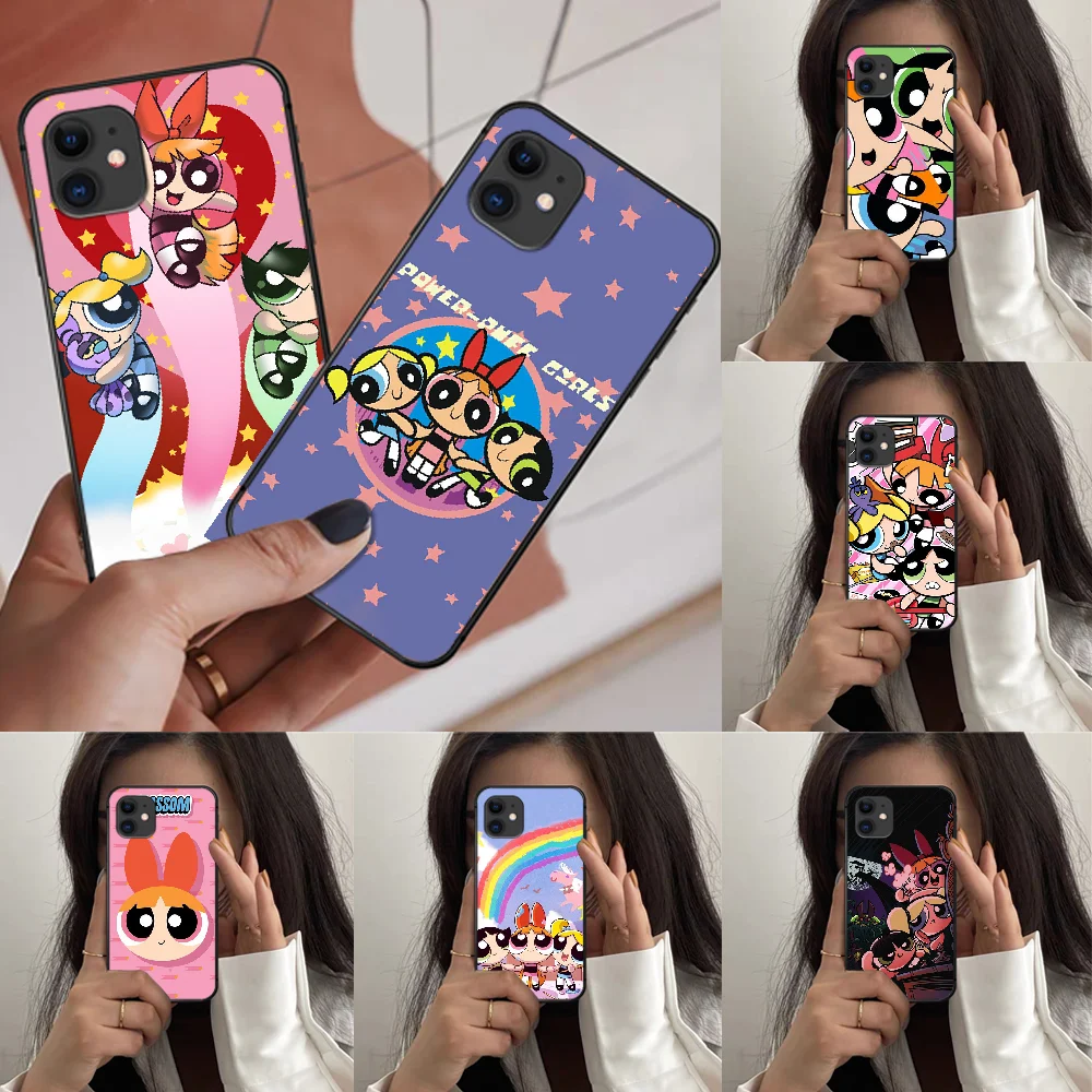 

Powerpuff Cartoon Girls Phone Case For Iphone 12 Mini 11 PRO X XR XS MAX 6 6s 7 8 Plus 4 5 5s SE 2020 black Bumper Soft Cell 3D