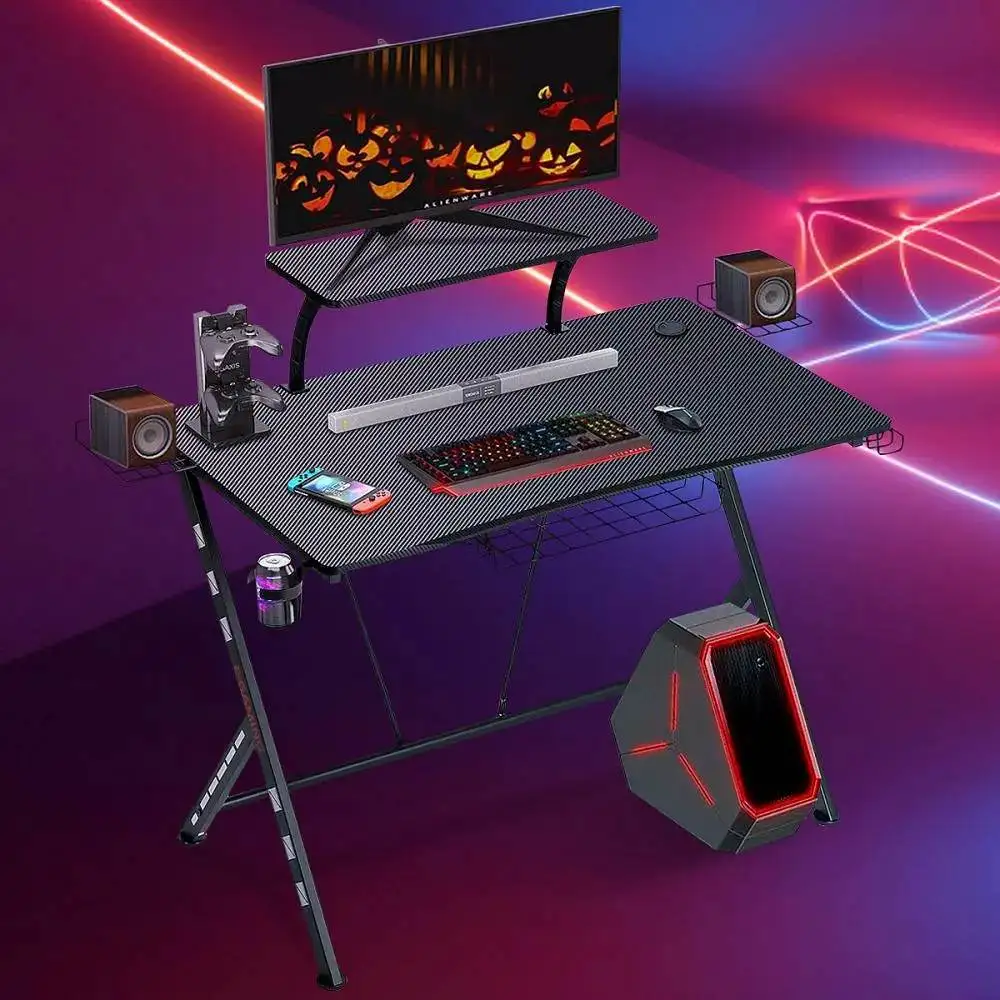 

2 Layer E-sports Computer Desk Study Desk Gamer Work Station Desk with Rack Holder Frame For Home Office Gamer Workstation