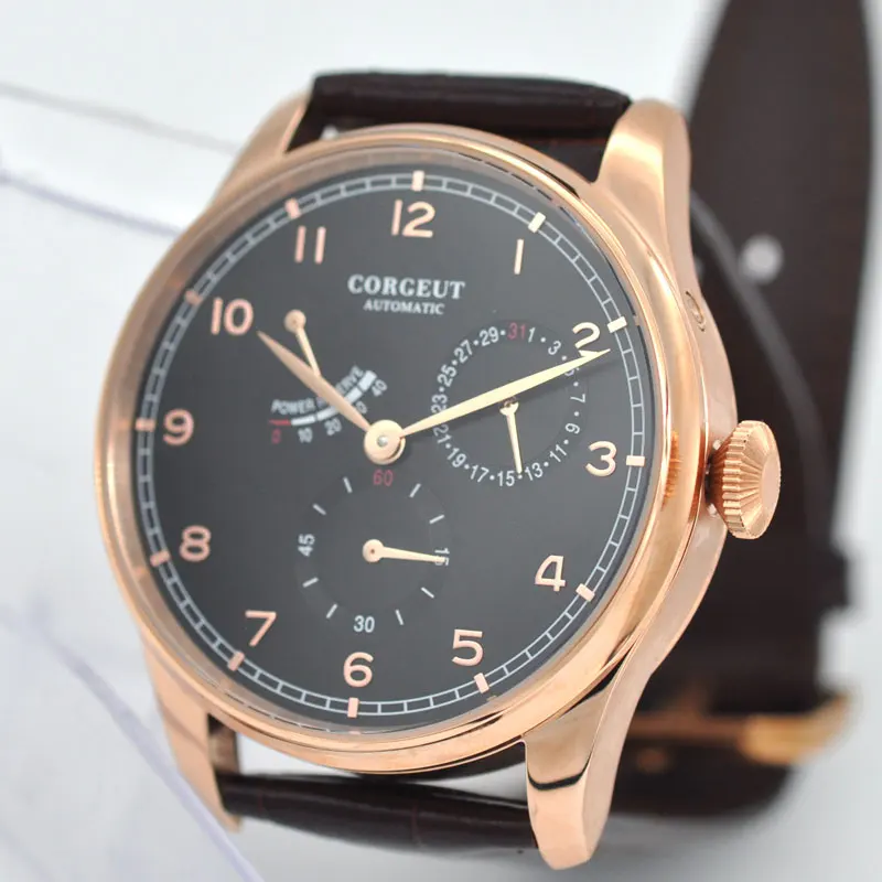 Новые часы Corgeut 42 мм чехол rosegold black dail Мужские автоматические механические