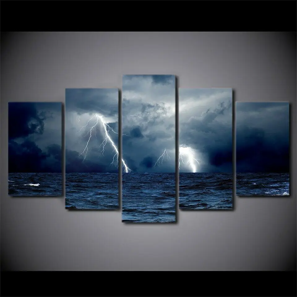 

Thunderstorm Weather Sky 5 piece Wall Art Canvas Print HD Print posters Paintings Oil Painting Living Room Home Decor Pictures