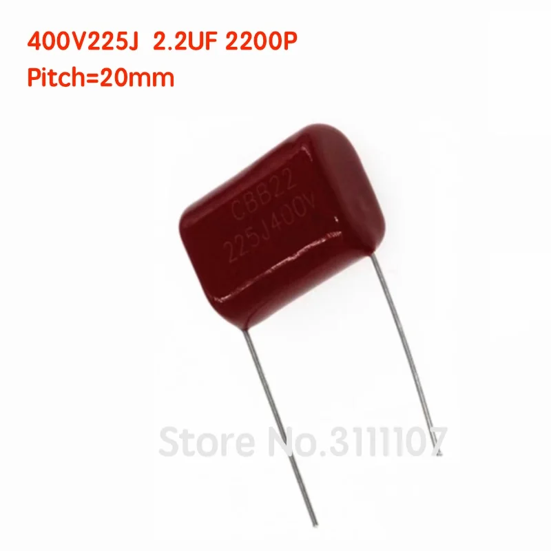 10 шт./лот 400V225J 2 мкФ 2200PF шаг 20 мм 225J400V 225 400V CBB полипропиленовый пленочный