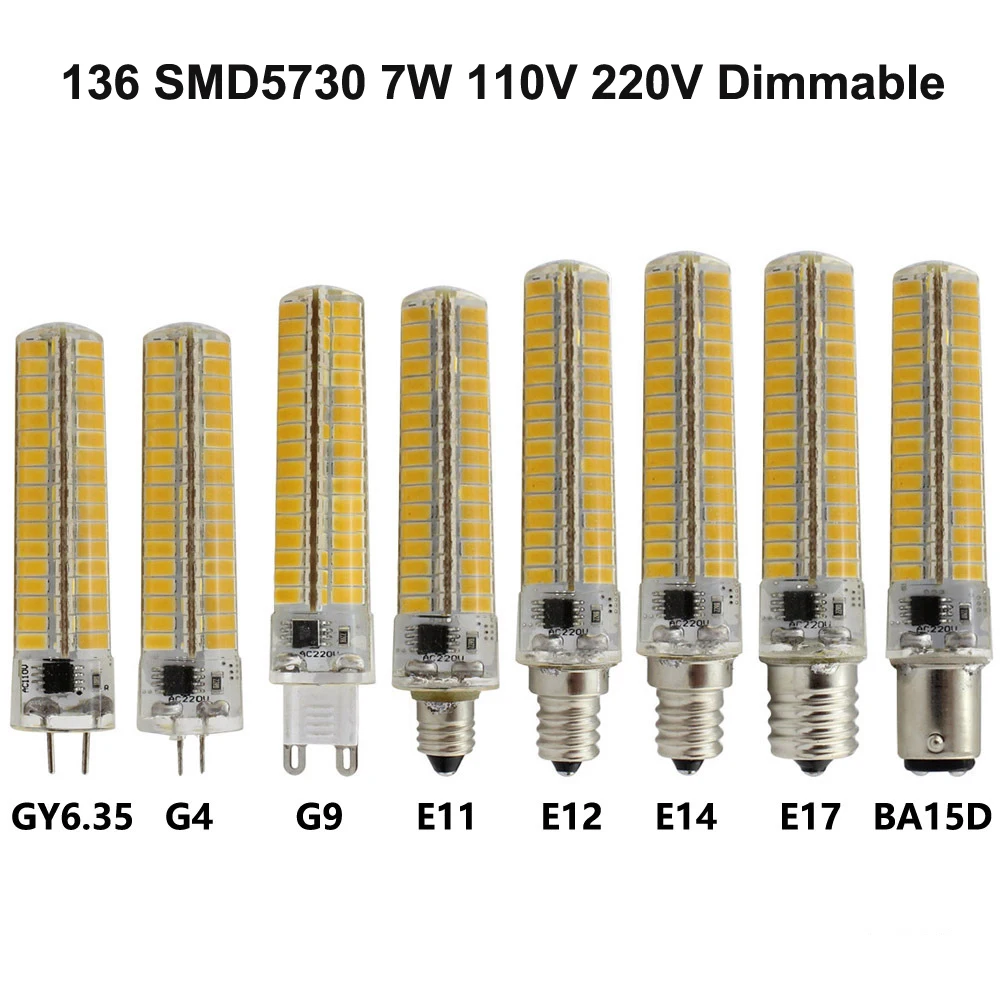 10pcs 110v 220v G4 G9 E14 Dimmable LED Bulb 7W BA15D/T10/E11/E12/E17 5730 LED Corn Bulb Crystal LED Bulb Halogen Chandelier Bulb